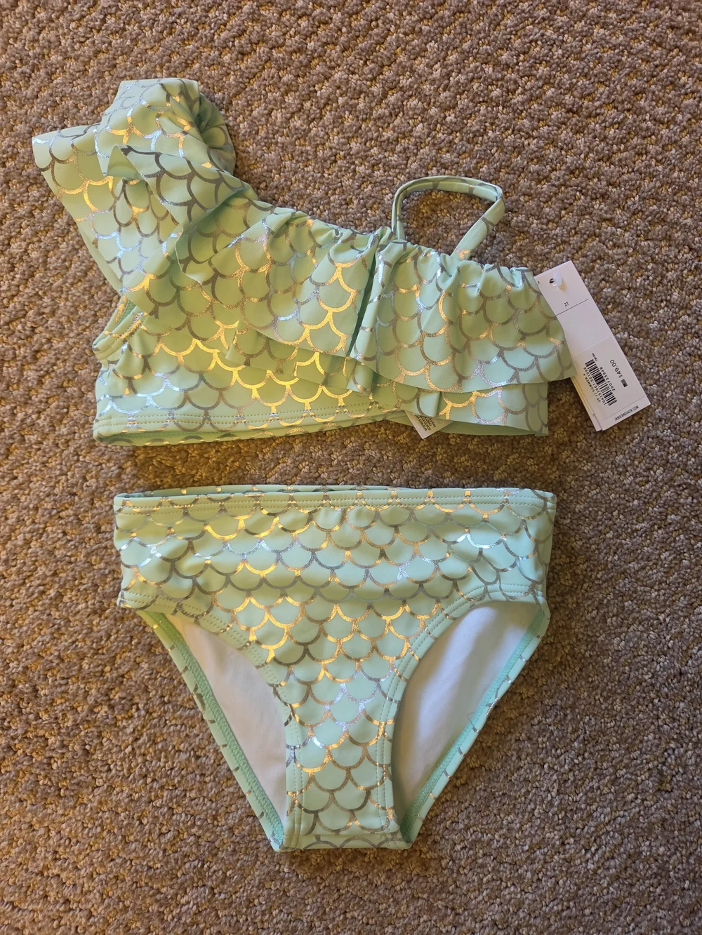 Janie and Jack Mint Green Metallic Mermaid-Scale Bikini